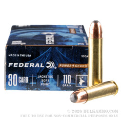 20 Rounds of .30 Carbine Ammo by Federal - 110gr SP