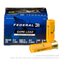 250 Rounds of 20ga Ammo by Federal Game-Shok - 1 ounce #8 shot