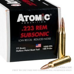 50 Rounds of .223 Ammo by Atomic Subsonic - 77gr HPBT