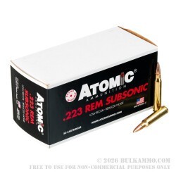 50 Rounds of .223 Ammo by Atomic Subsonic - 77gr HPBT