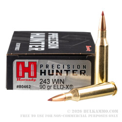 20 Rounds of .243 Win Ammo by Hornady Precision Hunter - 90gr ELD-X
