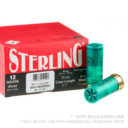 250 Rounds of 12ga Ammo by Sterling - 1-3/16 ounce #4 shot 250 Rounds of 12ga Ammo by Sterling - 1-3/16 ounce #4 shot