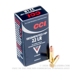 50 Rounds of .22 LR Ammo by CCI Segmented HP - 32 gr CPHP 50 Rounds of .22 LR Ammo by CCI Segmented HP - 32 gr CPHP