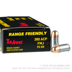 1000 Rounds of .380 ACP Ammo by Tula - 95gr FMJ *NONMAGNETIC* 1000 Rounds of .380 ACP Ammo by Tula - 95gr FMJ *NONMAGNETIC*