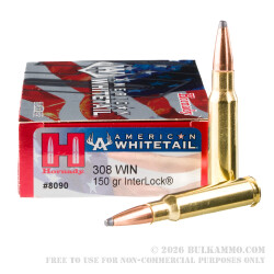 200 Rounds of .308 Win Ammo by Hornady American Whitetail - 150gr SP