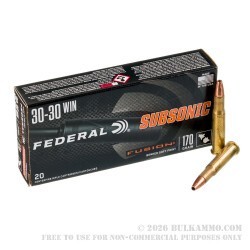 20 Rounds of 30-30 Win Ammo by Federal Fusion Subsonic - 170gr Bonded SP