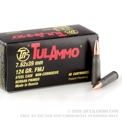 1000 Rounds of 7.62x39mm Ammo by Tula - 124gr FMJ