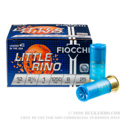 250 Rounds of 12ga Ammo by Fiocchi - 1 ounce #8 shot