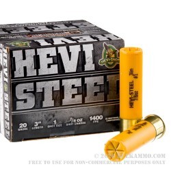 25 Rounds of 20ga Ammo by Hevi-Steel - 7/8 ounce #1 steel shot