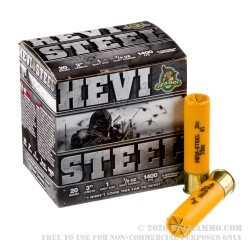 25 Rounds of 20ga Ammo by Hevi-Steel - 7/8 ounce #1 steel shot