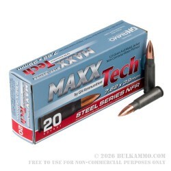 20 Rounds of 7.62x39 Ammo by MAXXTech Steel Series NFR - 123gr FMJ
