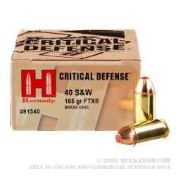 20 Rounds of .40 S&W Ammo by Hornady Critical Defense - 165gr JHP FTX