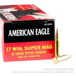 500 Rounds of .17 WSM Ammo by Federal American Eagle - 20gr Polymer Tipped 500 Rounds of .17 WSM Ammo by Federal American Eagle - 20gr Polymer Tipped