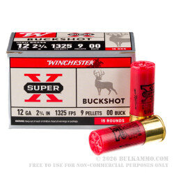 15 Rounds of 12ga 2-3/4" Ammo by Winchester -  00 Buck