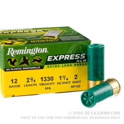 25 Rounds of 12ga Ammo by Remington Express XLR - 1-1/4 ounce #2 shot