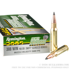 20 Rounds of .308 Win Ammo by Remington - 165gr Scirocco Bonded