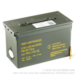 1000 Rounds of 5.56x45 Ammo by Prvi Partizan - 55gr FMJBT - Ammo Can