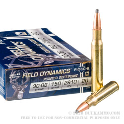 20 Rounds of 30-06 Springfield Ammo by Fiocchi - 150gr PSP