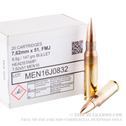 20 Rounds of 7.62x51mm Ammo by MEN - 147gr FMJ 20 Rounds of 7.62x51mm Ammo by MEN - 147gr FMJ