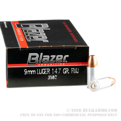 50 Rounds of 9mm Ammo by Blazer - 147gr FMJ 50 Rounds of 9mm Ammo by Blazer - 147gr FMJ