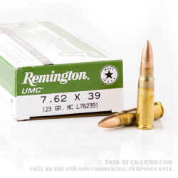 20 Rounds of 7.62x39mm Ammo by Remington - 123gr MC 20 Rounds of 7.62x39mm Ammo by Remington - 123gr MC