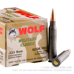 500 Rounds of .223 Ammo by Wolf WPA - 62gr FMJ 500 Rounds of .223 Ammo by Wolf WPA - 62gr FMJ
