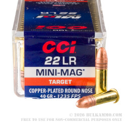 5000 Rounds of .22 LR Ammo by CCI Mini-Mag - 40gr CPRN