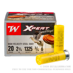 250 Rounds of 20ga Ammo by Winchester - 3/4 ounce #6 Shot (Steel)