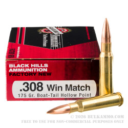 500 Rounds of .308 Win Ammo by Black Hills Ammunition - 175gr HPBT