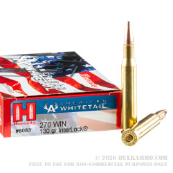 20 Rounds of .270 Win Ammo by Hornady American Whitetail - 130gr SP 20 Rounds of .270 Win Ammo by Hornady American Whitetail - 130gr SP