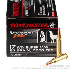 500 Rounds of .17 WSM Ammo by Winchester Varmint HV - 20gr Polymer Tipped