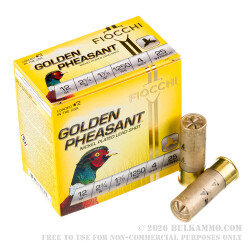 250 Rounds of 12ga Ammo by Fiocchi Golden Pheasant - 1 3/8 ounce #4 shot Nickel Plated 250 Rounds of 12ga Ammo by Fiocchi Golden Pheasant - 1 3/8 ounce #4 shot Nickel Plated