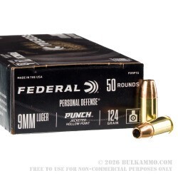 500 Rounds of 9mm Ammo by Federal Punch - 124gr JHP