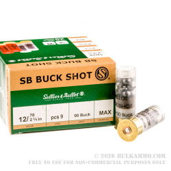 25 Rounds of 12ga 9P Ammo by Sellier & Bellot -  00 Buck
