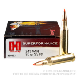 200 Rounds of .243 Win Ammo by Hornady Superformance - 95gr SST
