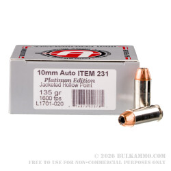 20 Rounds of 10mm Ammo by Underwood - 135gr JHP