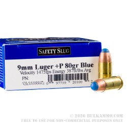 20 Rounds of 9mm + P Ammo by Glaser Safety Slug - 80gr Pre-Fragmented HP