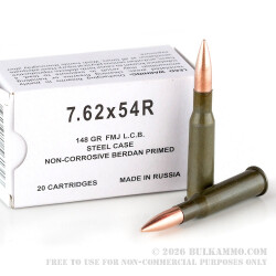 500 Rounds of 7.62x54r Ammo by Wolf - 148gr FMJ 500 Rounds of 7.62x54r Ammo by Wolf - 148gr FMJ