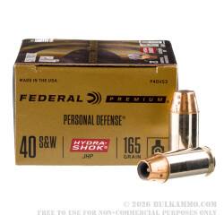 500 Rounds of .40 S&W Ammo by Federal Premium - 165gr Hydra-Shok JHP
