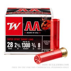 250 Rounds of 28ga Ammo by Winchester AA - 3/4 ounce #8 shot