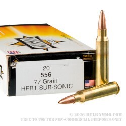 20 Rounds of 5.56x45 Ammo by Armscor Subsonic - 77gr OTM