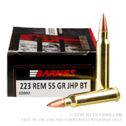 20 Rounds of .223 Ammo by Barnes - 55gr JHP BT