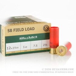 25 Rounds of 12ga 2-3/4" Ammo by Sellier & Bellot - 1 ounce #7 1/2 shot 25 Rounds of 12ga 2-3/4" Ammo by Sellier & Bellot - 1 ounce #7 1/2 shot