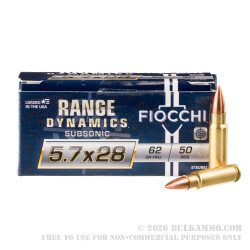 500 Rounds of 5.7x28mm Ammo by Fiocchi Subsonic - 62gr FMJ