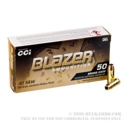 50 Rounds of .40 S&W Ammo by Blazer Brass - 180gr JHP
