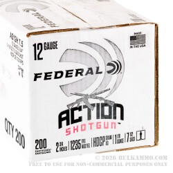 200 Rounds of 12ga Ammo by Federal Action Shotgun - 1 1/8 ounce #7 1/2 shot