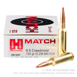 200 Rounds of 6.5 Creedmoor Ammo by Hornady - 120gr ELD Match