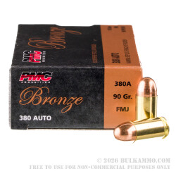 1000 Rounds of .380 ACP Ammo by PMC - 90gr FMJ
