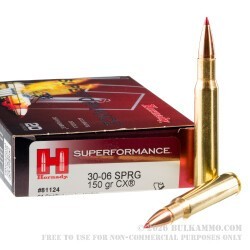 20 Rounds of 30-06 Springfield Ammo by Hornady Superformance - 150gr CX