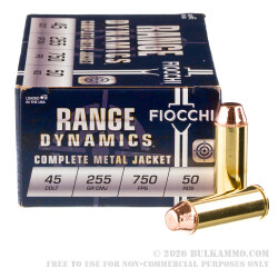 50 Rounds of .45 Long-Colt Ammo by Fiocchi - 255gr CMJ